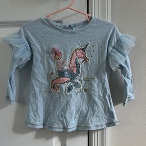 MudPie Girls Unicorn Seahorse Sparkle/Flutter Sleeve Shirt